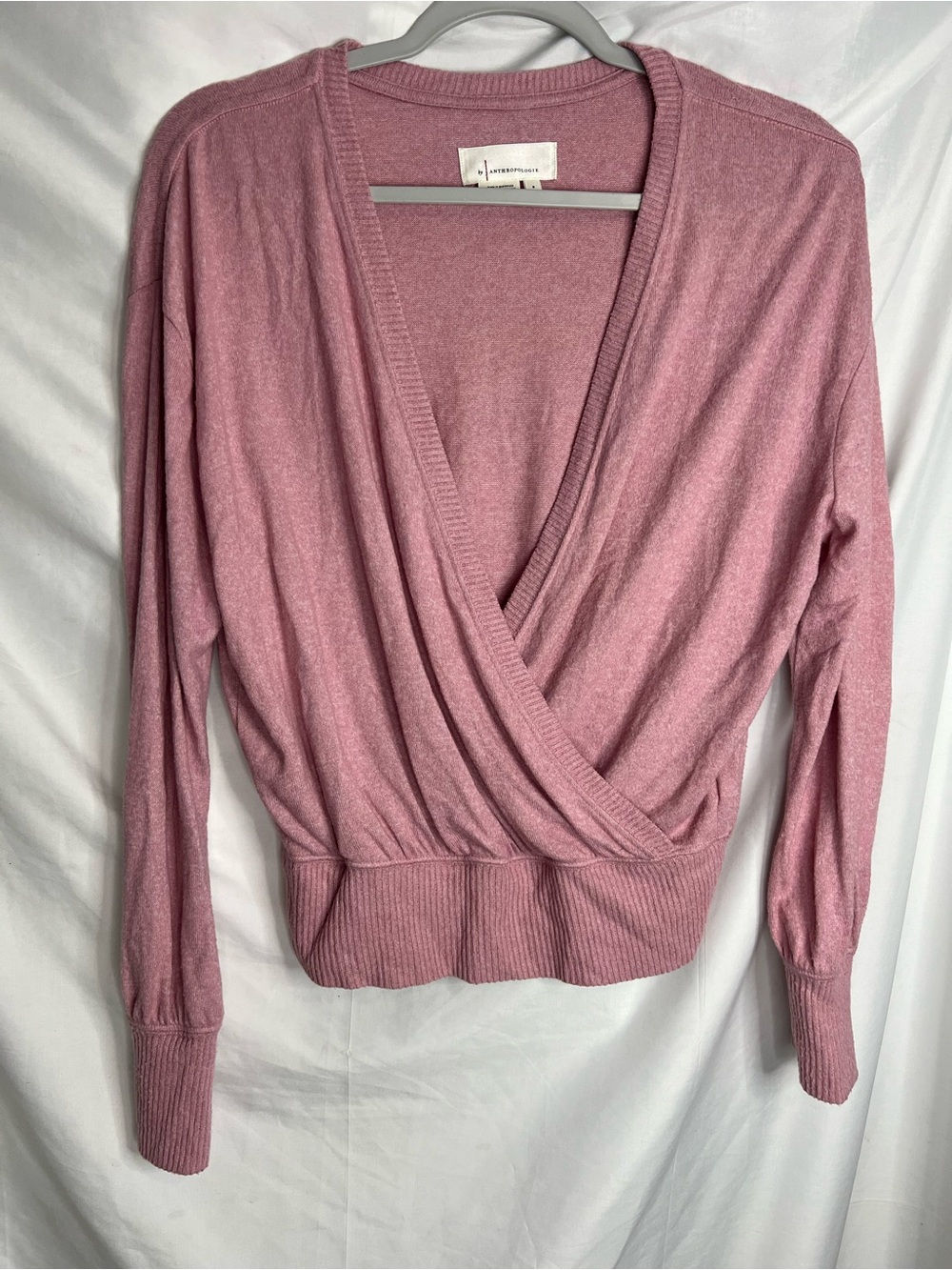 Anthropologie Mauve Wrap-Front Long Sleeve Top